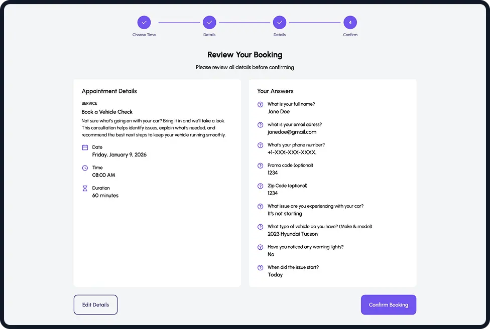 Customer filling booking form