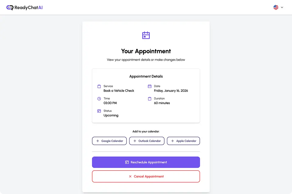 Booking confirmation screen